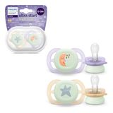 Philips Avent Ultra Start Nighttime-spenen, orthodontische spenen voor pasgeborenen 0-2 maanden, licht op in het donker, speen van siliconen, BPA-vrij, sterilisatie-/opbergdoosje, 2 stuks, SCF075/07