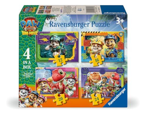 Ravensburger - Kinderpuzzel - Paw Patrol 3 - Dino Movie - 4 in 1 Puzzel - 12+16+20+24 stukjes