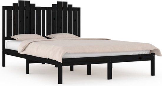vidaXL Bedframe - massief grenenhout - zwart - 140x190 cm