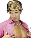 W Playboy pruik met snor blond