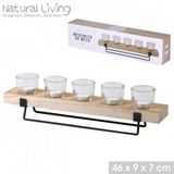 Urban Living "NATURAL LIVING" kandelaar met houten houder en zwarte metalen voet – 46 × 9 × 7 cm