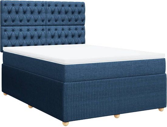 vidaXL Boxspring met matras stof blauw 160x200 cm