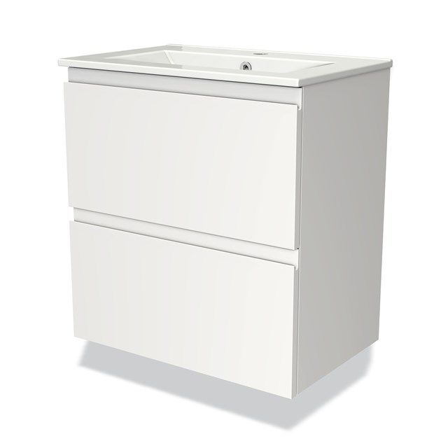 Maxaro Badkamermeubel 60cm Modulo Slim Mat Wit 2 Lades Greeploos Wastafel Keramiek