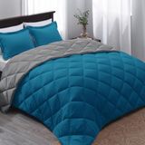 Basic Beyond Queensize dekbedset - blauwe dekbedset queensize bed, omkeerbaar bed, dekbed queensize set voor alle seizoenen, Algiers blauw/houtskoolgrijs, 1 dekbed (223 x 233 cm) en 2 kussenslopen (50