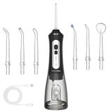 BarberBoss Draagbare waterflosser, USB-oplaadbare mondirrigator met 5 drukniveaus, 6 sproeiers, 300 ml tank, waterdichte en draadloze tandflosser voor thuis en op reis