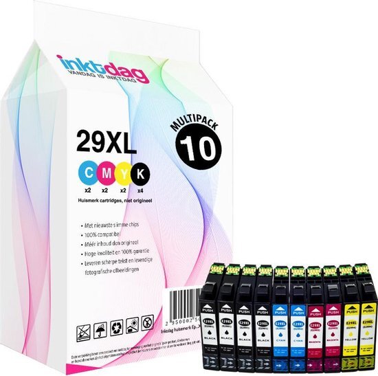 inktdag huisemerk inktcartridges geschikt voor Epson 29XL inktcartridge multipack Epson T2996 10 pack compatibel cartridges 4 * 29 XL zwart 2 * 29 XL Cyaan 2 * 29 XL Magenta 2 * 29 XL Geel