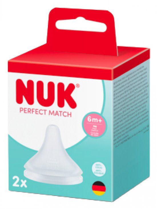 NUK Perfect Match Flessenspeen Siliconen 6+ Maanden Variabele Uitstroom Anti-Koliek 2 Stuks Transparant