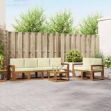 vidaXL Acacia Hout Bank Loungeset 7-delig Natuurlijk en Crème