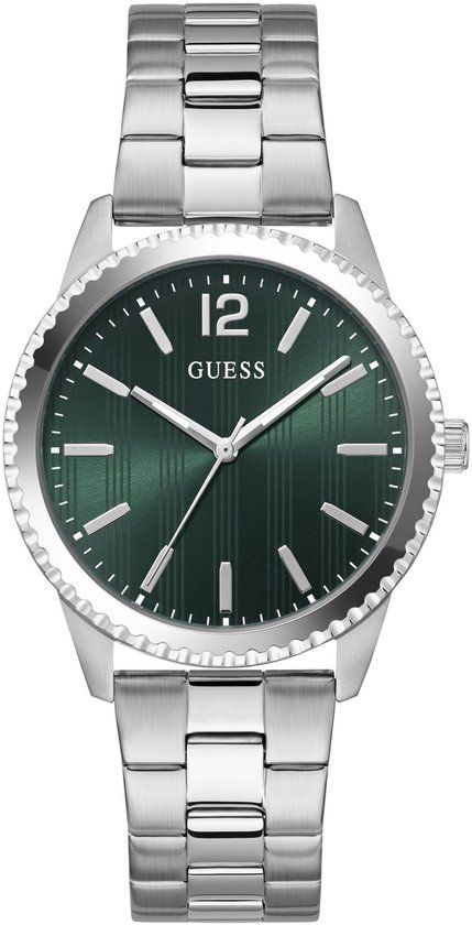 Guess Chip Quartz Analoog Horloge Zilverkleurig Kast Gemaakt Van 100% Roestvrij Staal En Een Armband Van 100% Roestvrij Staal 40 GW1062G1, GW1062G2, GW1062G4