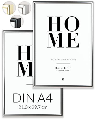 Heimlich Heimlich® Dubbelpak (2 stuks) fotolijsten DIN A4 zilver | fotolijst 21x30 zilver met onbreekbaar Acrylglas | aluminium
