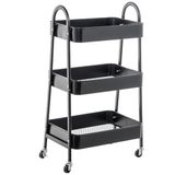 DRW Opbergwagen met 3 legplanken van metaal, zwart, 44 x 31,5 x 79,5 cm