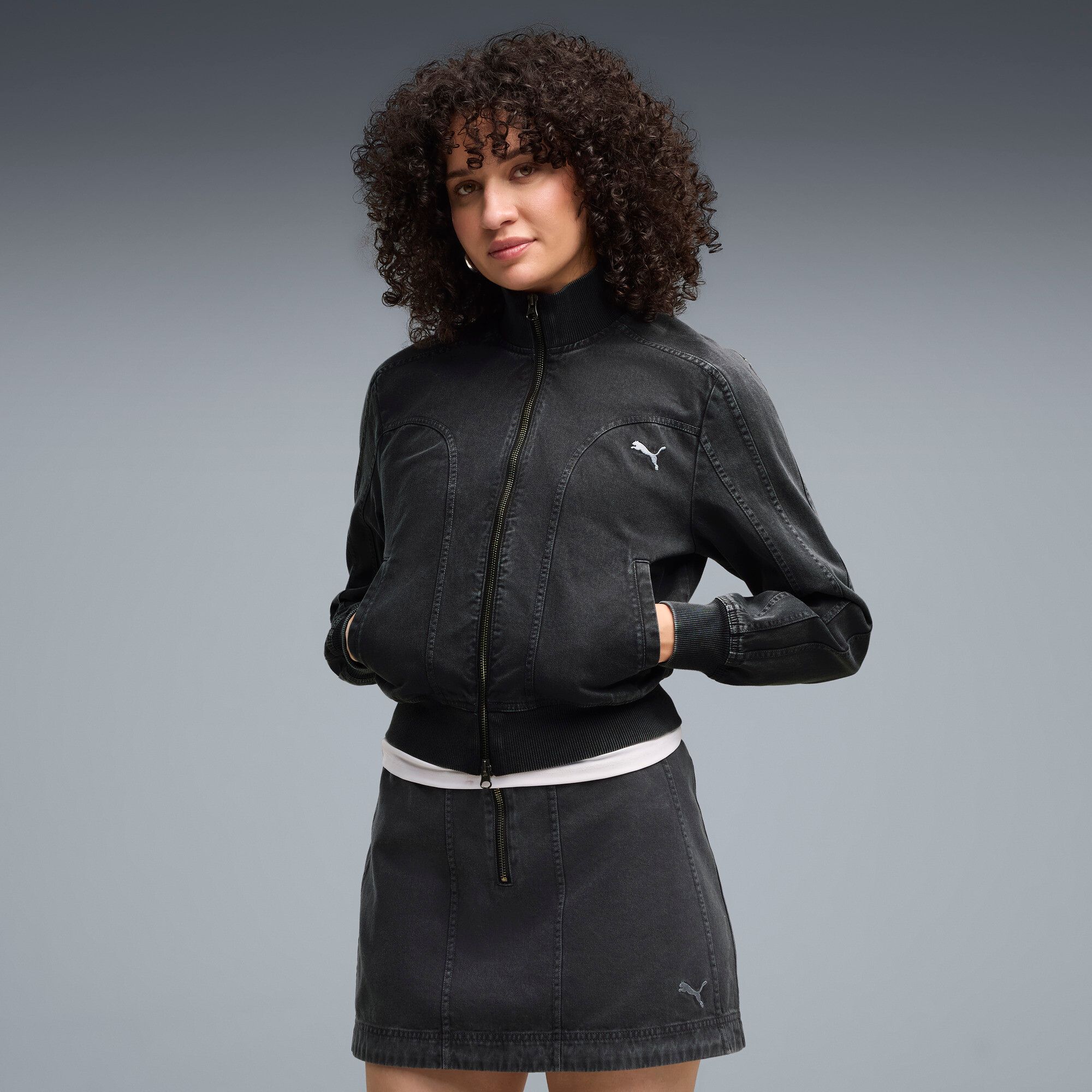 PUMA FUTURE.PUMA.ARCHIVE kort jack van gewassen keperstof voor Dames, Zwart, Maat S