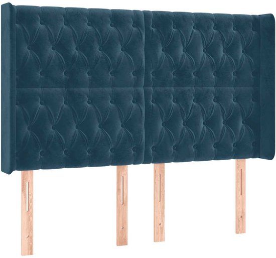 vidaXL Hoofdbord fluweel donkerblauw 163x16x118/128 cm