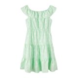 NAME IT KIDS off shoulder trapeze dress NKFFIDOT with dots soft green/white