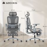 HOMCOM bureaustoel - Mesh (100% polyester) - 67 x 71 x 133 cm - Grijs