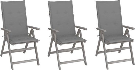 vidaXL Tuinstoelen 3 st verstelbaar met kussens massief acaciahout grijs