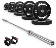 VirtuFit Olympische Bumper Plate Halterset - 170 kg - Volledige set - Incl. Halterstang, Halterschijven en Veerclipsluitingen