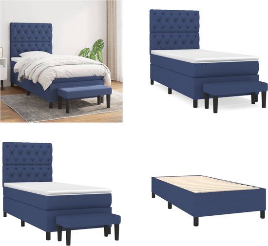 vidaXL Boxspring met matras stof blauw 80x200 cm