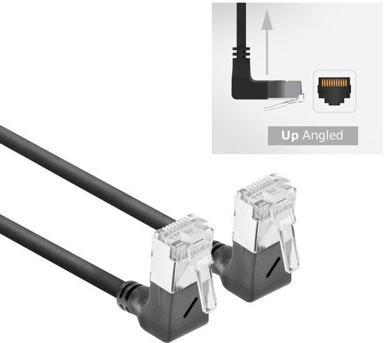 ACT DA6952 U/FTP CAT6A LSZH Slimline Patchkabel | RJ45 Connectoren 90° Haaks Boven naar 90° Haaks Boven | Zwart | 25 cm