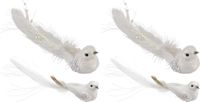 Bellatio Decorations Christmas Decoration kersthangers - 4x - wit - vogeltje - op clip - 16,5 cm - kunststof - kerstversiering