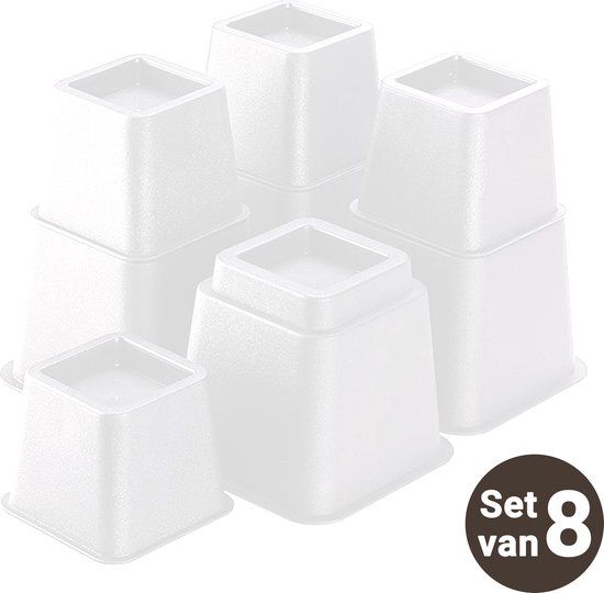 JustValue Verstelbare Meubelverhoger set - Wit - 8 stuks