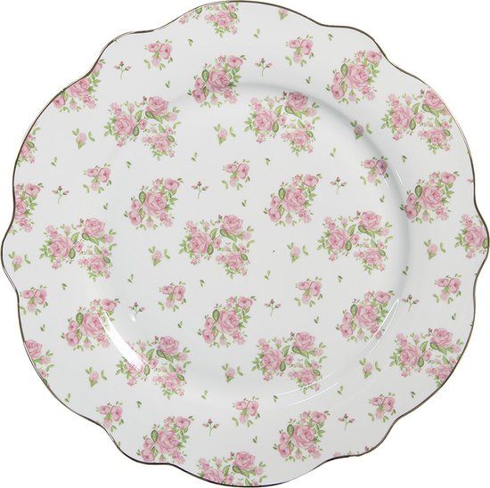 Clayre & Eef Dinerbord Ø 27 cm Roze Porselein Rozen Eetbord
