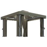 vidaXL Prieel met gordijn en LED-lichtslinger 3x3 m taupe
