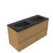 Saniclass Holz Pure Badkamermeubelset - 120x45x62cm - Vygo keramische wastafel zwart - 2 wasbakken - zonder kraangaten - 4 lades - mat eiken natural (hout) SW1420790/SW773933