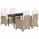 vidaXL 5-delige Tuinset met Kussens, Beige, Polyrotan