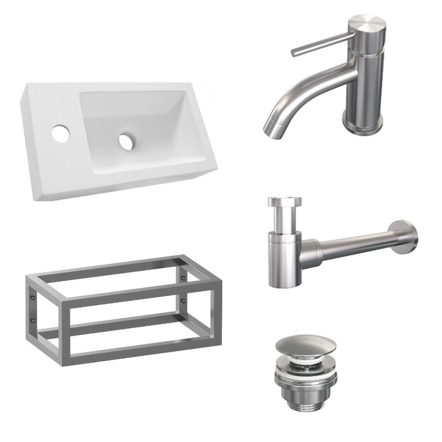 Brauer Fonteinset Brushed Edition 40x22 cm - Wit - RVS PVD Frame