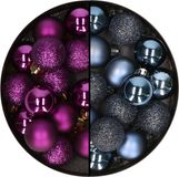 Decoris Kerstballen - 28 stuks - Donkerblauw en Paars - 3 cm - Kunststof
