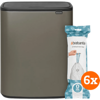 Brabantia Bo Touch Bin - 2 x 30 Liter - Platinum + Vuilniszakken (120 stuks)