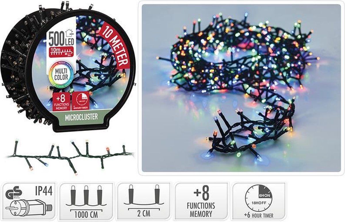 Kerstverlichting Micro Cluster met Haspel - 500 LED - 10 meter - Multicolor