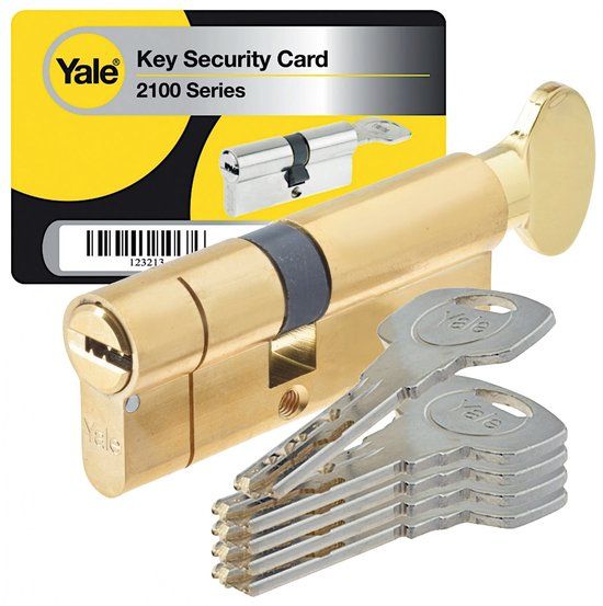 Yale 2100 Serie Euro-profielcilinder - Draaiknop - 30/50 - Messing gepolijst
