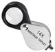 Loupe pliable, 14x grossissement, verre optique, acier inoxydable, compact