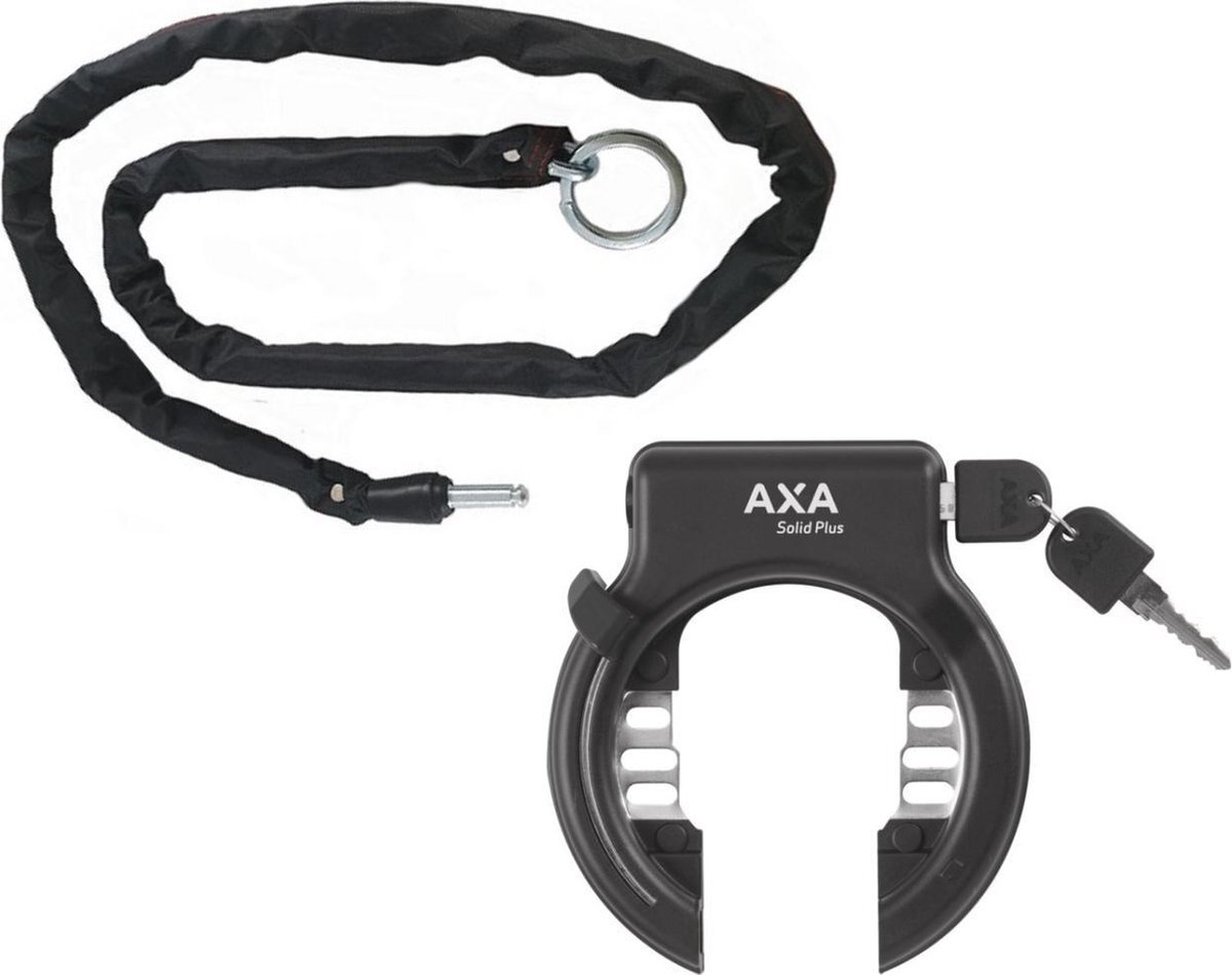 Axa Solid Plus Ringslot ART2 Zwart + Insteekketting 100 cm 5,5 mm Zwart