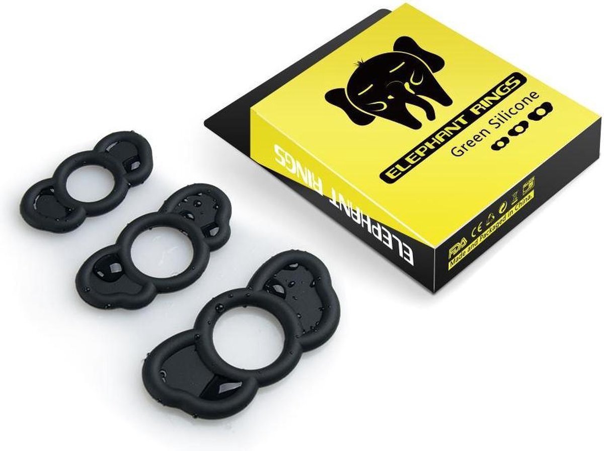 Power Escorts - Elephant Oren Cockring 3 - Pack - Zwart - 3 verschillende maten - dia inner 26 mm / 23 mm / 18 mm - Colour Box - 60-0026