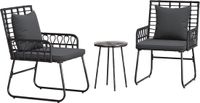 vidaXL Tuinset, 3-delig, Zwart en Antraciet, Polyrattan