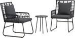 vidaXL Salon de jardin, 3 pièces, Noir et Anthracite, Polyrattan