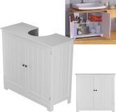 Meuble de salle de bain - Meuble haut autoportant - Meuble de sol - 2 niveaux - Étagères en bois réglables en hauteur - Meuble de rangement avec compartiments