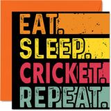 Verjaardagskaart Cricket Verjaardagskaart grappig voor haar of hem - Eet, slaap, cricket, herhaling - Happy Birthday-kaarten voor sportliefhebbers geschenken, 145 mm x 145 mm verjaardagswenskaarten voor alle gelegenheden