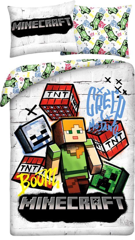 Halantex Minecraft Dekbedovertrek Graffiti - 140 x 200 + 70 x 90 cm - Polyester