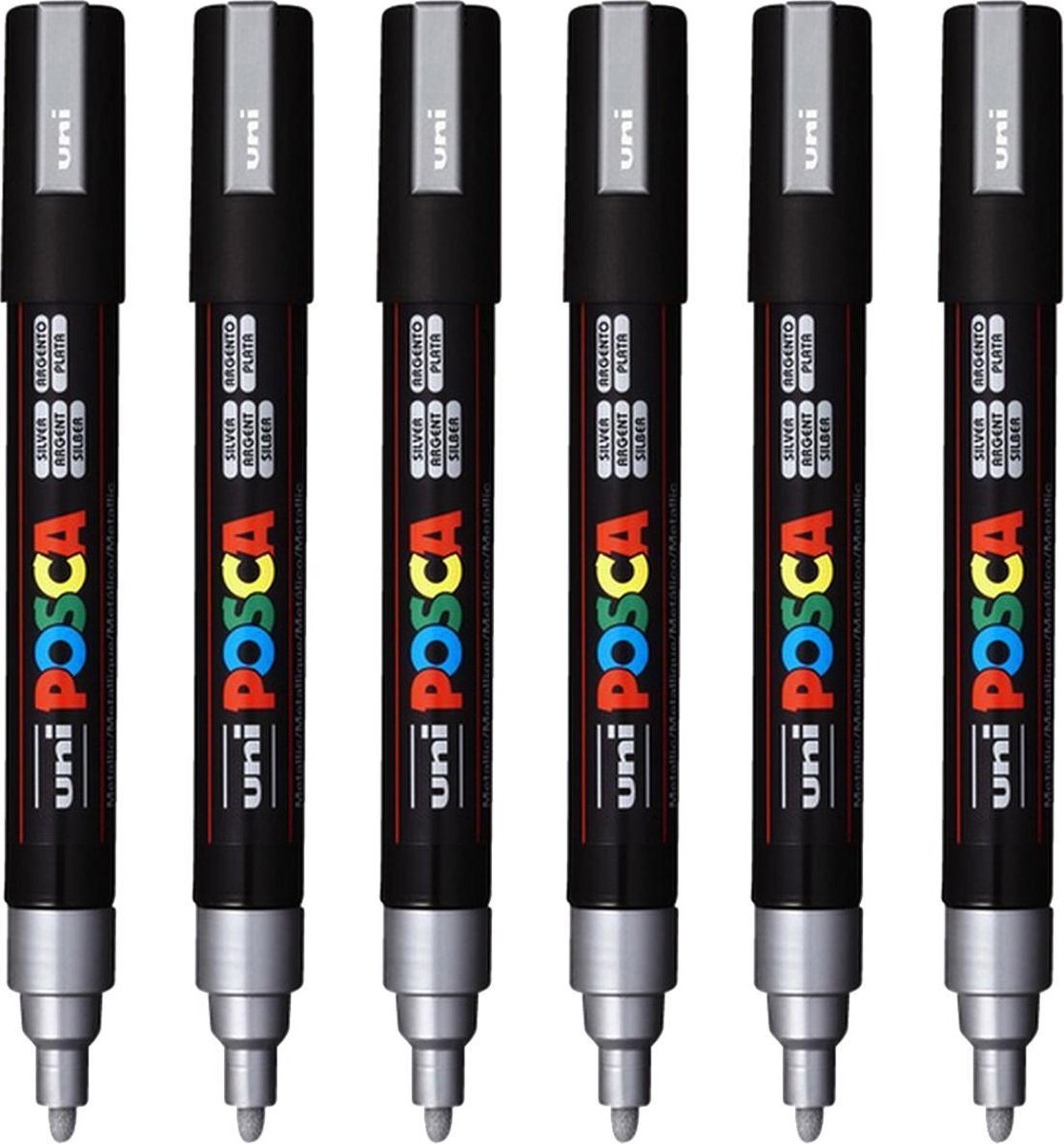 Posca Stiften PC-5M Medium Tip - verfstiften - Zilver - 6 stuks