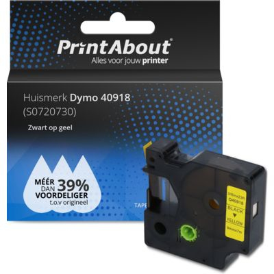 PrintAbout Huismerk Dymo 40918 (S0720730) Tape Zwart op geel (9 mm)