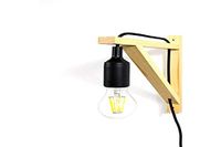 BarcelonaLED wandlamp met kabel, Nordic schakelaar met houten hoek, zwart, E27 led-fitting