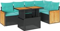 vidaXL 6-delige Loungeset met Kussens Poly Rattan Acacia Zwart