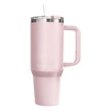 IronMaxx Cup met handvat, roze, 1,2 liter, met rietje, slank modern design van roestvrij staal, dubbelwandige isolatie, houdt warm en koud