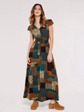 Apricot Maxi-jurk met smockwerk in patchwork