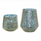 Loberon Windlicht set van 2 Gare antiekblauw/goud