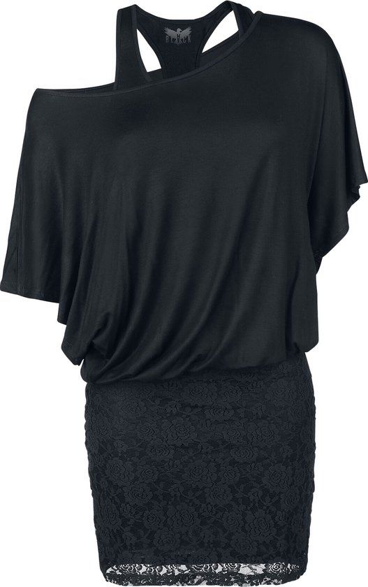 Black Premium by EMP Zwarte jurk in dubbellaagse look met kant - Dames - XS
